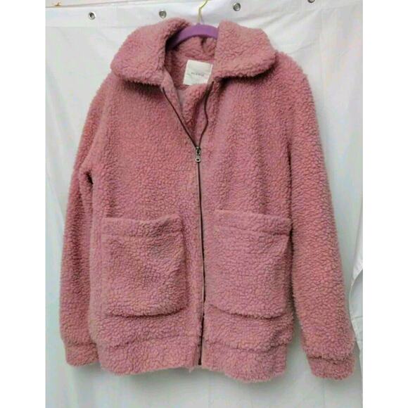 Elodie Teddy Sherpa Coat Blush Pink Size XS Satin Lined Pocket Zip Warm - Picture 1 of 10